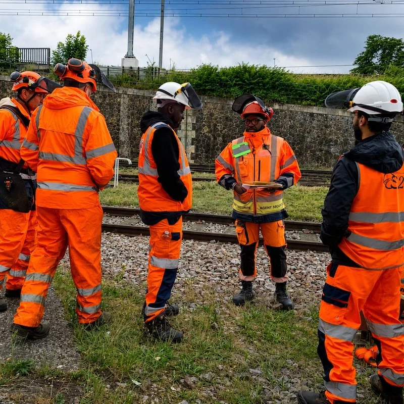 Briefing sécurité d'une équipe au bord des voies