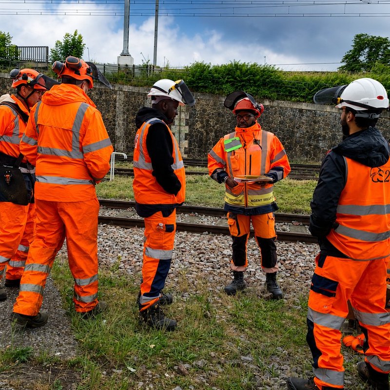 Briefing sécurité d'une équipe au bord des voies